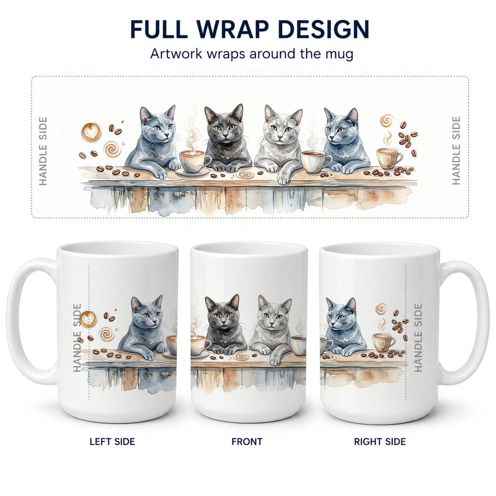 Gray Cats Morning Coffee Ceramic Coffee Mug 15 oz Decorative Large C Handle Mug Cup for Tea, Cocoa Hot Chocolate
