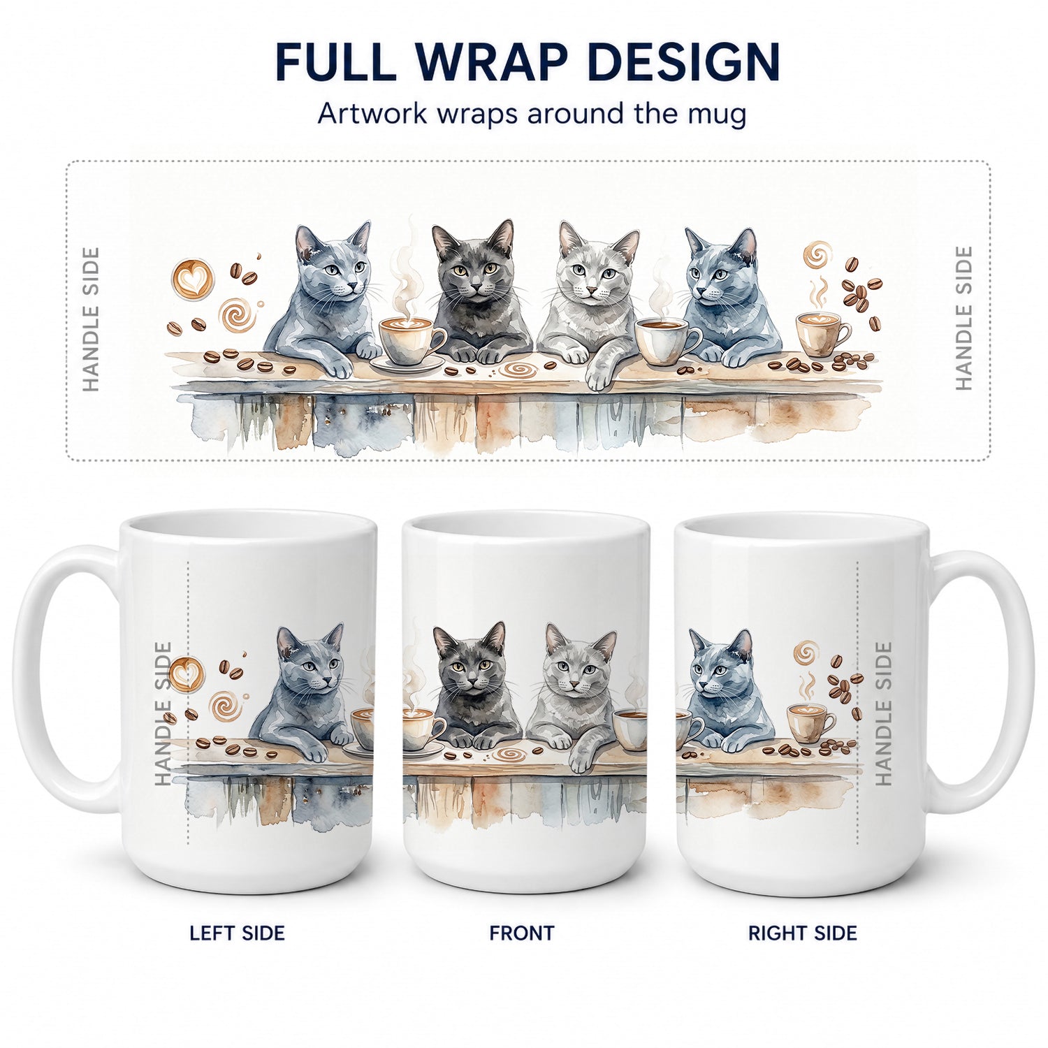 Gray Cats Morning Coffee Ceramic Coffee Mug 15 oz Decorative Large C Handle Mug Cup for Tea, Cocoa Hot Chocolate