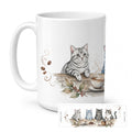 Gray Tabby Cats Morning Coffee Ceramic Coffee Mug 15 oz Decorative Large C Handle Mug Cup for Tea, Cocoa Hot Chocolate