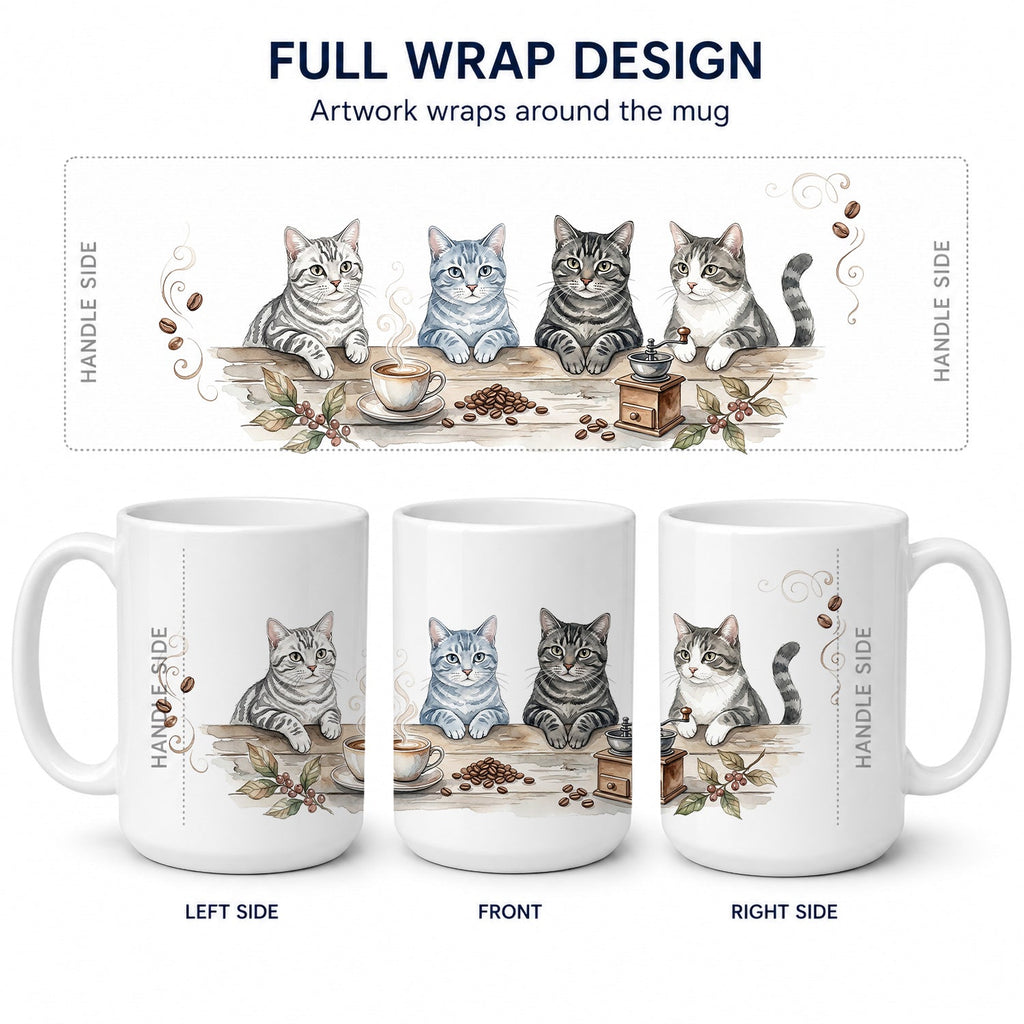Gray Tabby Cats Morning Coffee Ceramic Coffee Mug 15 oz Decorative Large C Handle Mug Cup for Tea, Cocoa Hot Chocolate