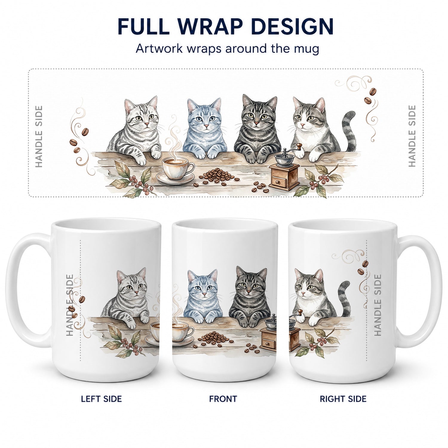 Gray Tabby Cats Morning Coffee Ceramic Coffee Mug 15 oz Decorative Large C Handle Mug Cup for Tea, Cocoa Hot Chocolate