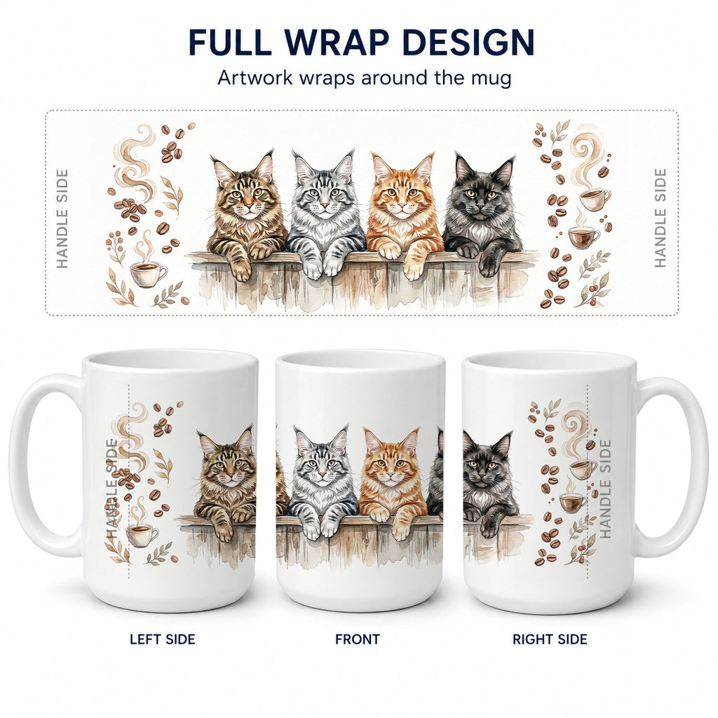 Maine Coon Cats Morning Coffee Ceramic Coffee Mug 15 oz Decorative Large C Handle Mug Cup for Tea, Cocoa Hot Chocolate