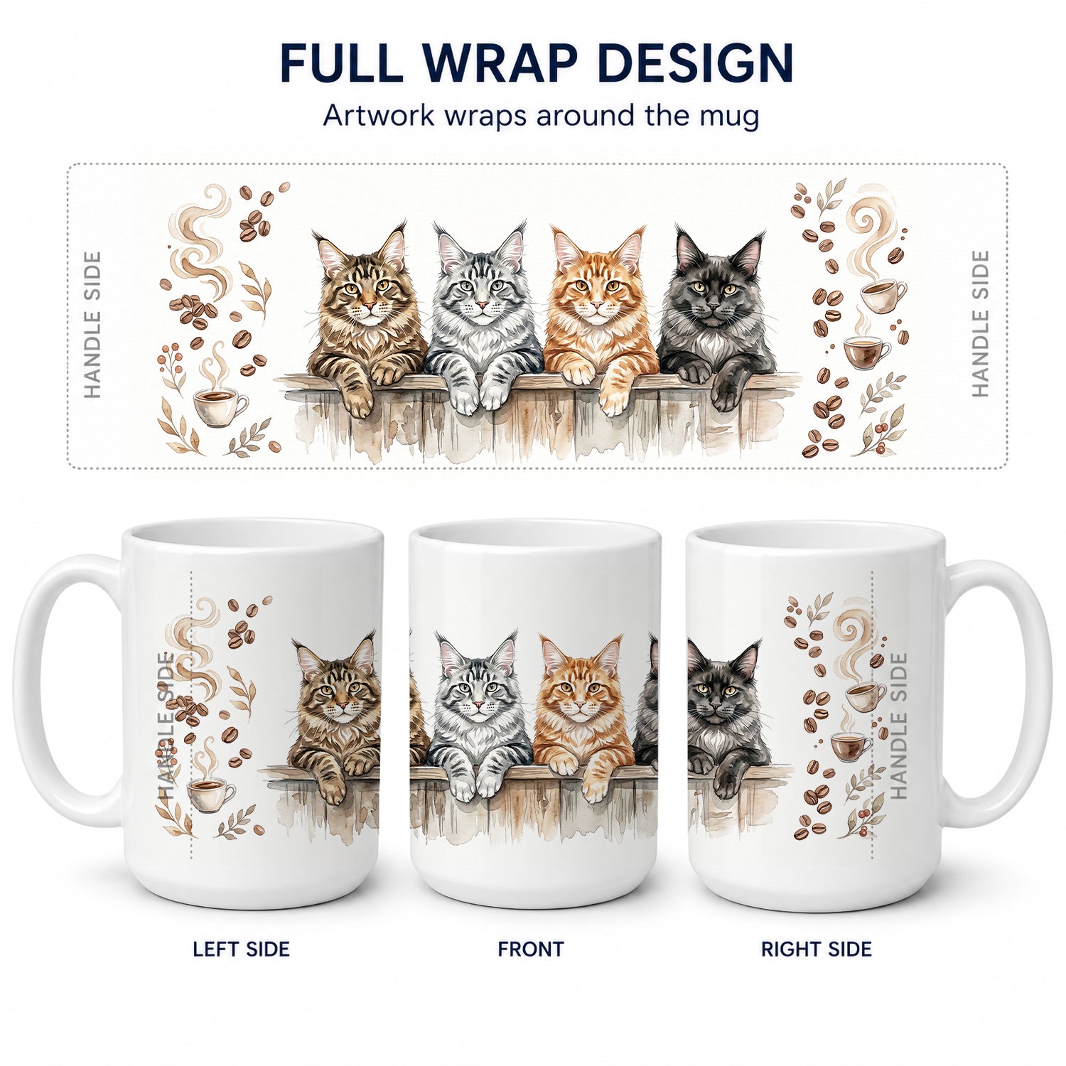 Maine Coon Cats Morning Coffee Ceramic Coffee Mug 15 oz Decorative Large C Handle Mug Cup for Tea, Cocoa Hot Chocolate