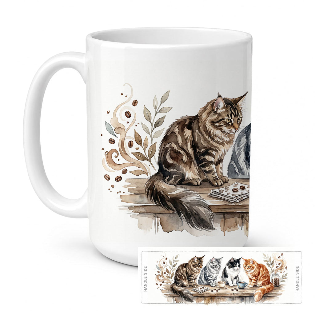 Norwegian Forest Cats Morning Coffee Ceramic Coffee Mug 15 oz Decorative Large C Handle Mug Cup for Tea, Cocoa Hot Chocolate