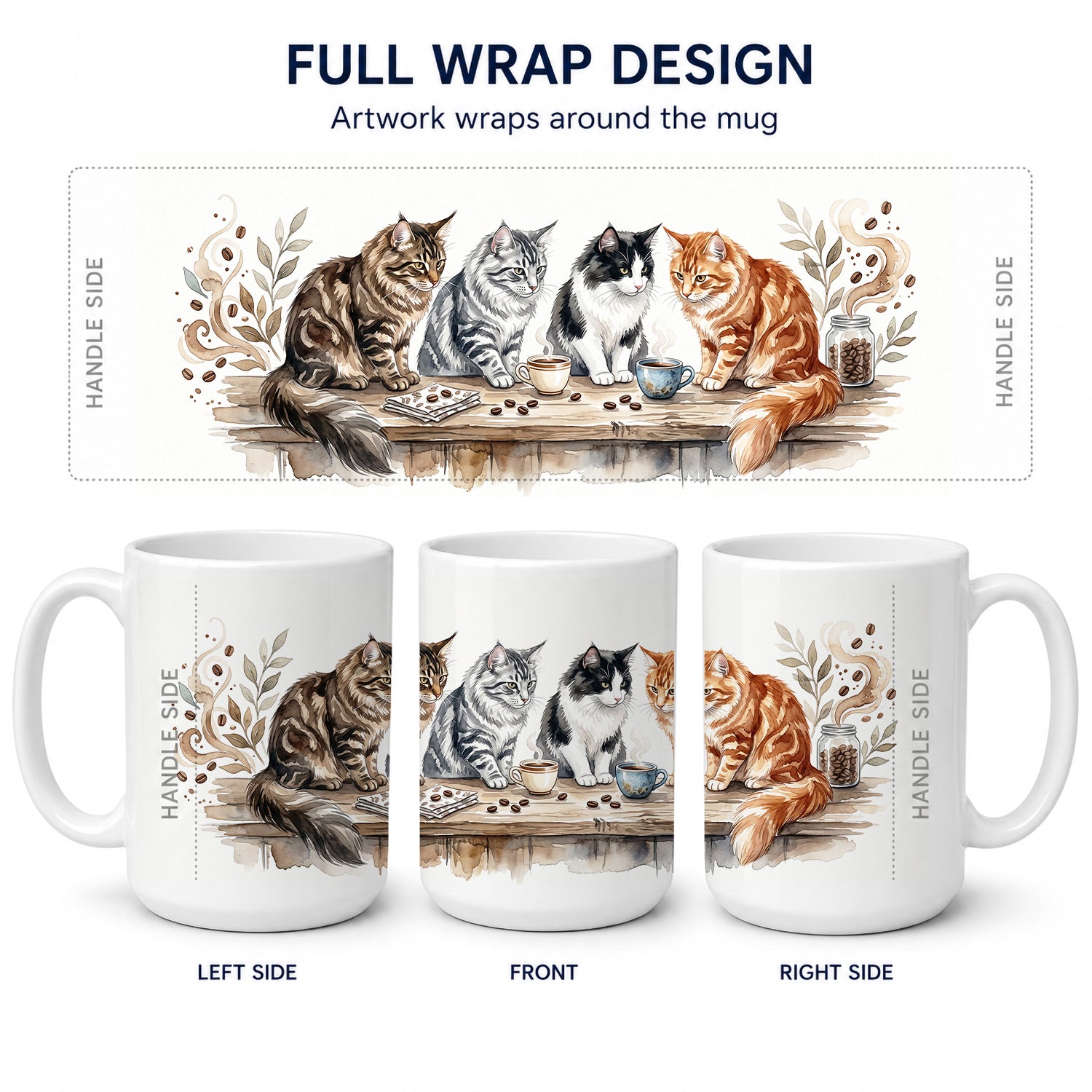 Norwegian Forest Cats Morning Coffee Ceramic Coffee Mug 15 oz Decorative Large C Handle Mug Cup for Tea, Cocoa Hot Chocolate