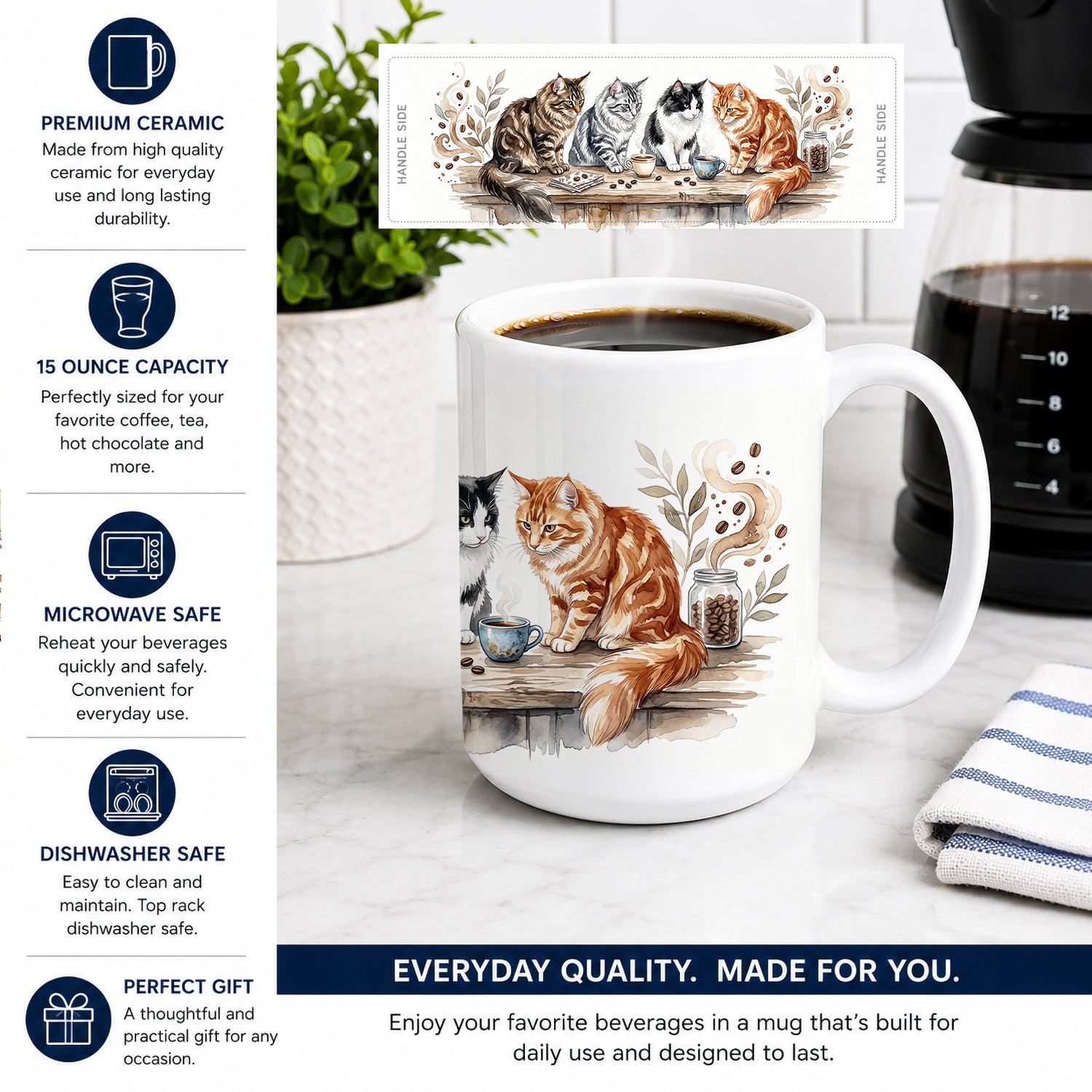 Norwegian Forest Cats Morning Coffee Ceramic Coffee Mug 15 oz Decorative Large C Handle Mug Cup for Tea, Cocoa Hot Chocolate