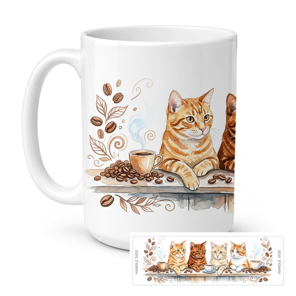 Orange Tabby Cats Morning Coffee Ceramic Coffee Mug 15 oz Decorative Large C Handle Mug Cup for Tea, Cocoa Hot Chocolate