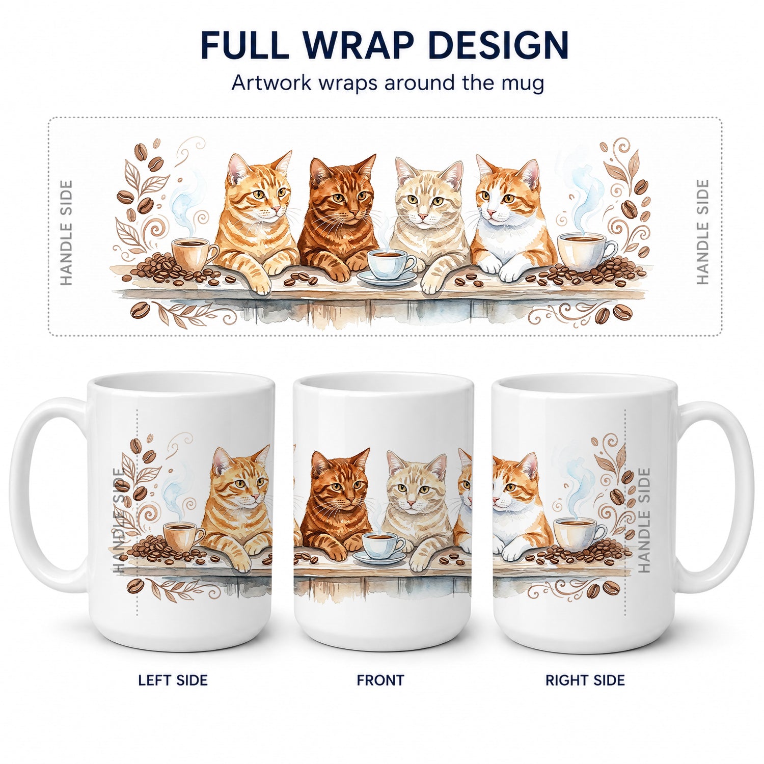 Orange Tabby Cats Morning Coffee Ceramic Coffee Mug 15 oz Decorative Large C Handle Mug Cup for Tea, Cocoa Hot Chocolate