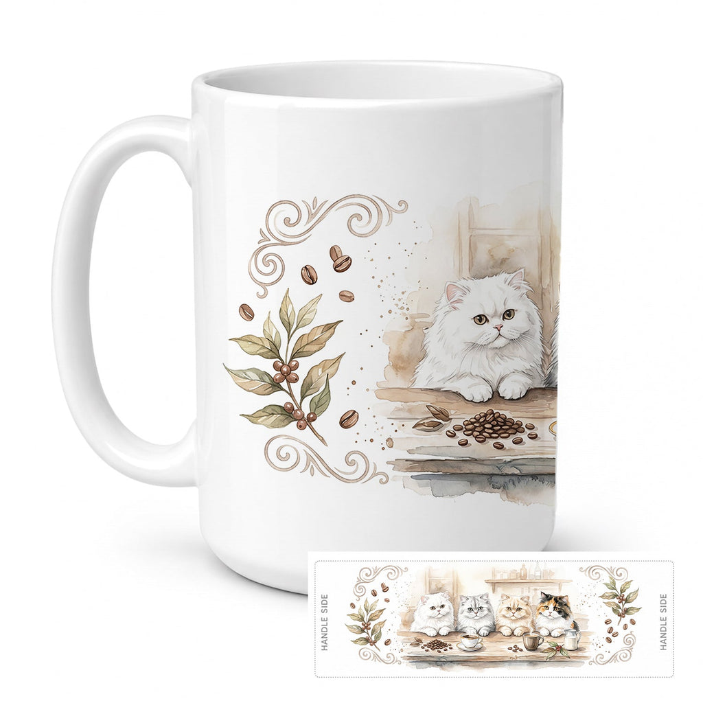 Persian Cats Morning Coffee Ceramic Coffee Mug 15 oz Decorative Large C Handle Mug Cup for Tea, Cocoa Hot Chocolate