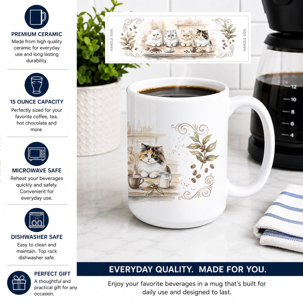 Persian Cats Morning Coffee Ceramic Coffee Mug 15 oz Decorative Large C Handle Mug Cup for Tea, Cocoa Hot Chocolate