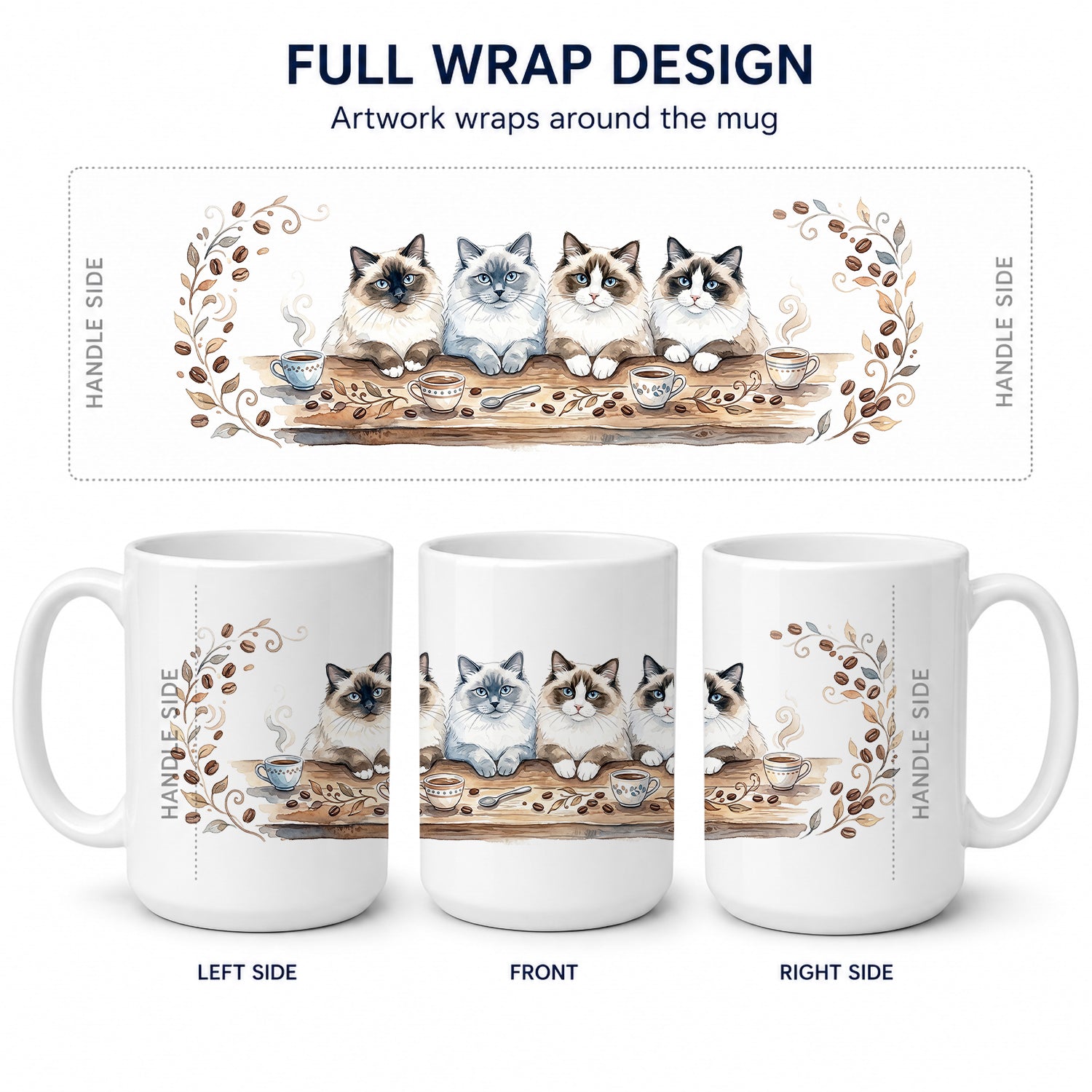 Ragdoll Cats Morning Coffee Ceramic Coffee Mug 15 oz Decorative Large C Handle Mug Cup for Tea, Cocoa Hot Chocolate