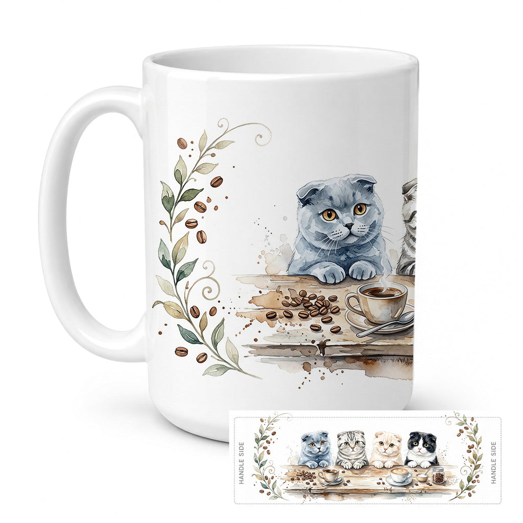 Scottish Fold Cats Morning Coffee Ceramic Coffee Mug 15 oz Decorative Large C Handle Mug Cup for Tea, Cocoa Hot Chocolate