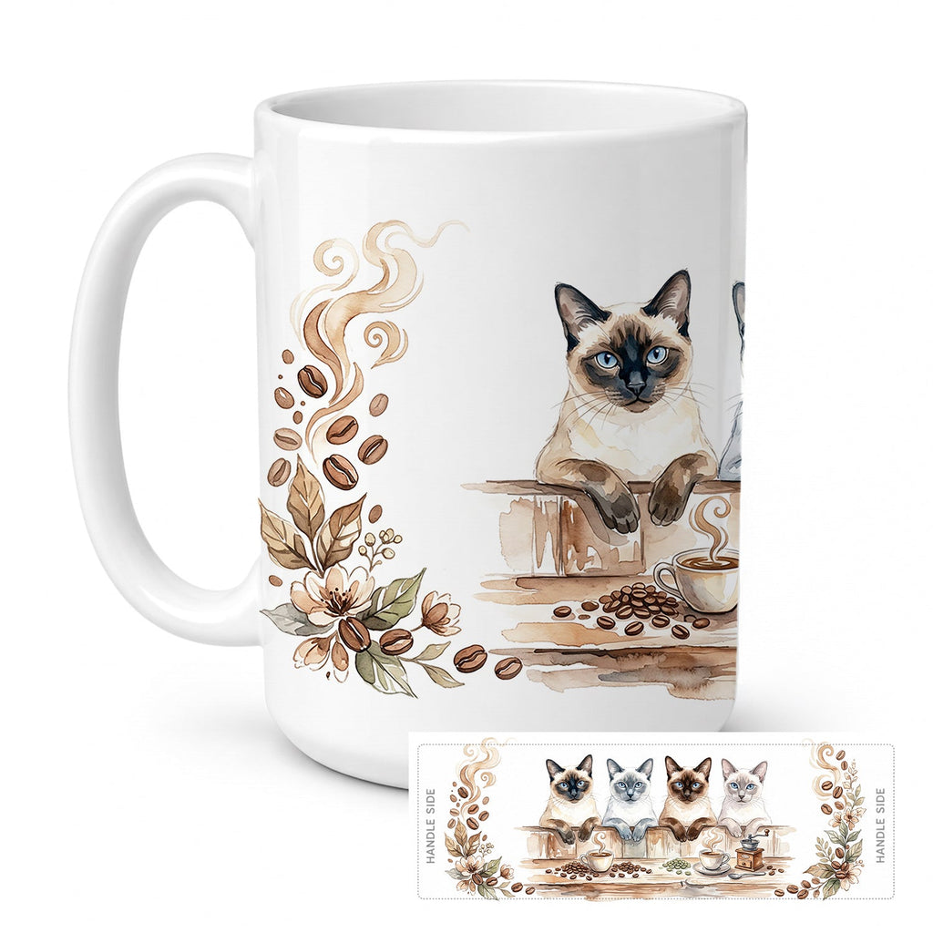 Siamese Cats Morning Coffee Ceramic Coffee Mug 15 oz Decorative Large C Handle Mug Cup for Tea, Cocoa Hot Chocolate
