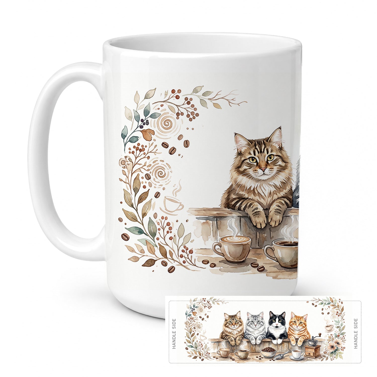 Siberian Cats Morning Coffee Ceramic Coffee Mug 15 oz Decorative Large C Handle Mug Cup for Tea, Cocoa Hot Chocolate