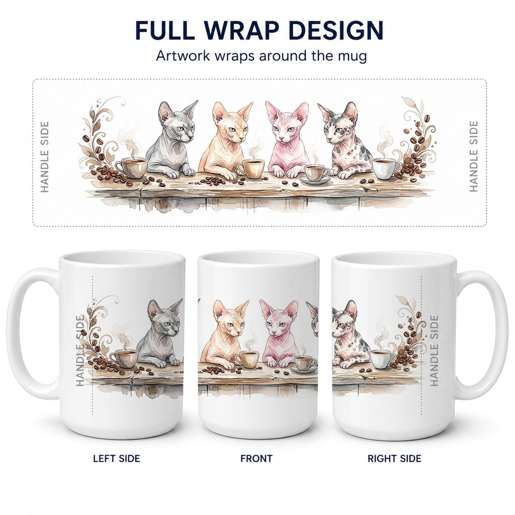 Sphynx Cats Morning Coffee Ceramic Coffee Mug 15 oz Decorative Large C Handle Mug Cup for Tea, Cocoa Hot Chocolate