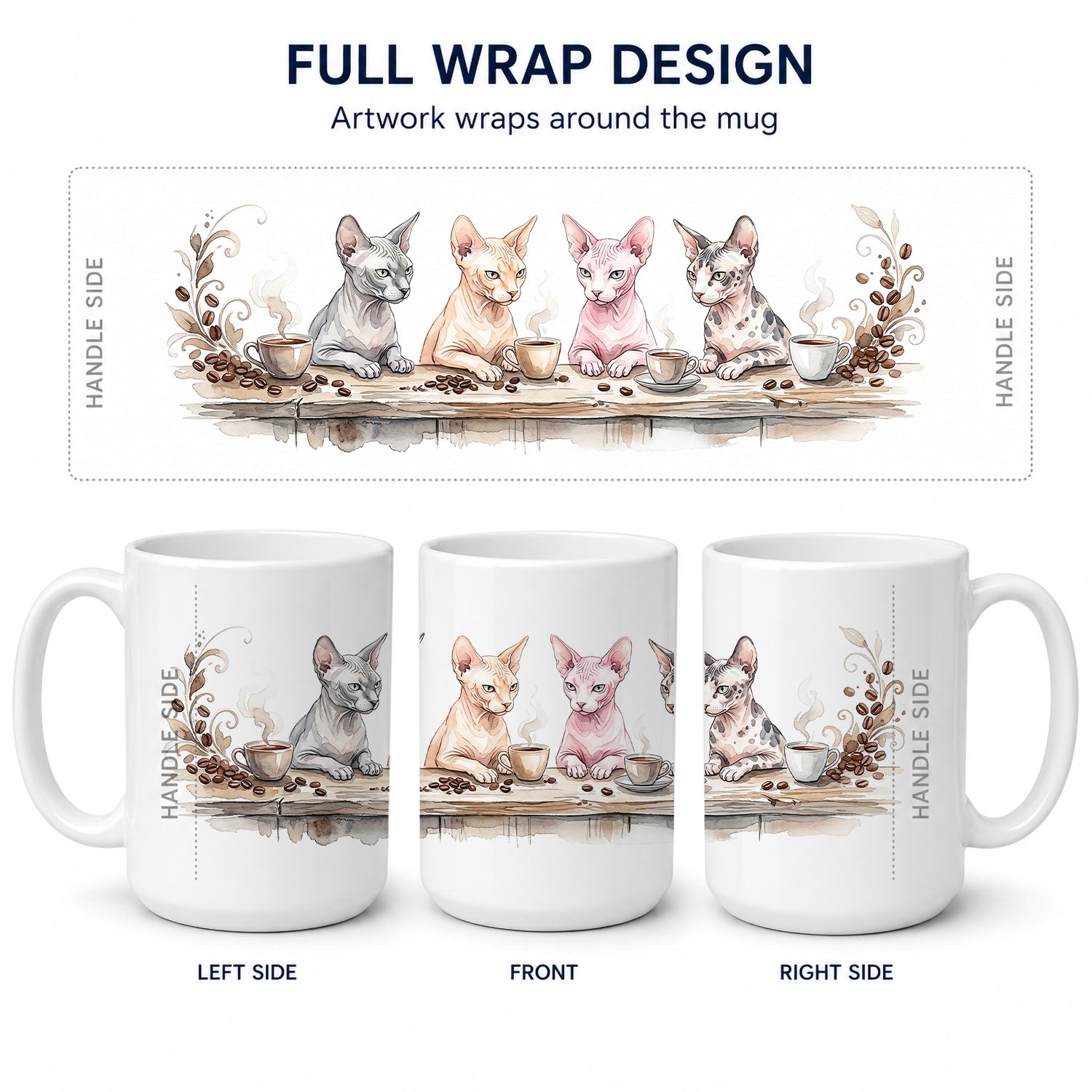 Sphynx Cats Morning Coffee Ceramic Coffee Mug 15 oz Decorative Large C Handle Mug Cup for Tea, Cocoa Hot Chocolate