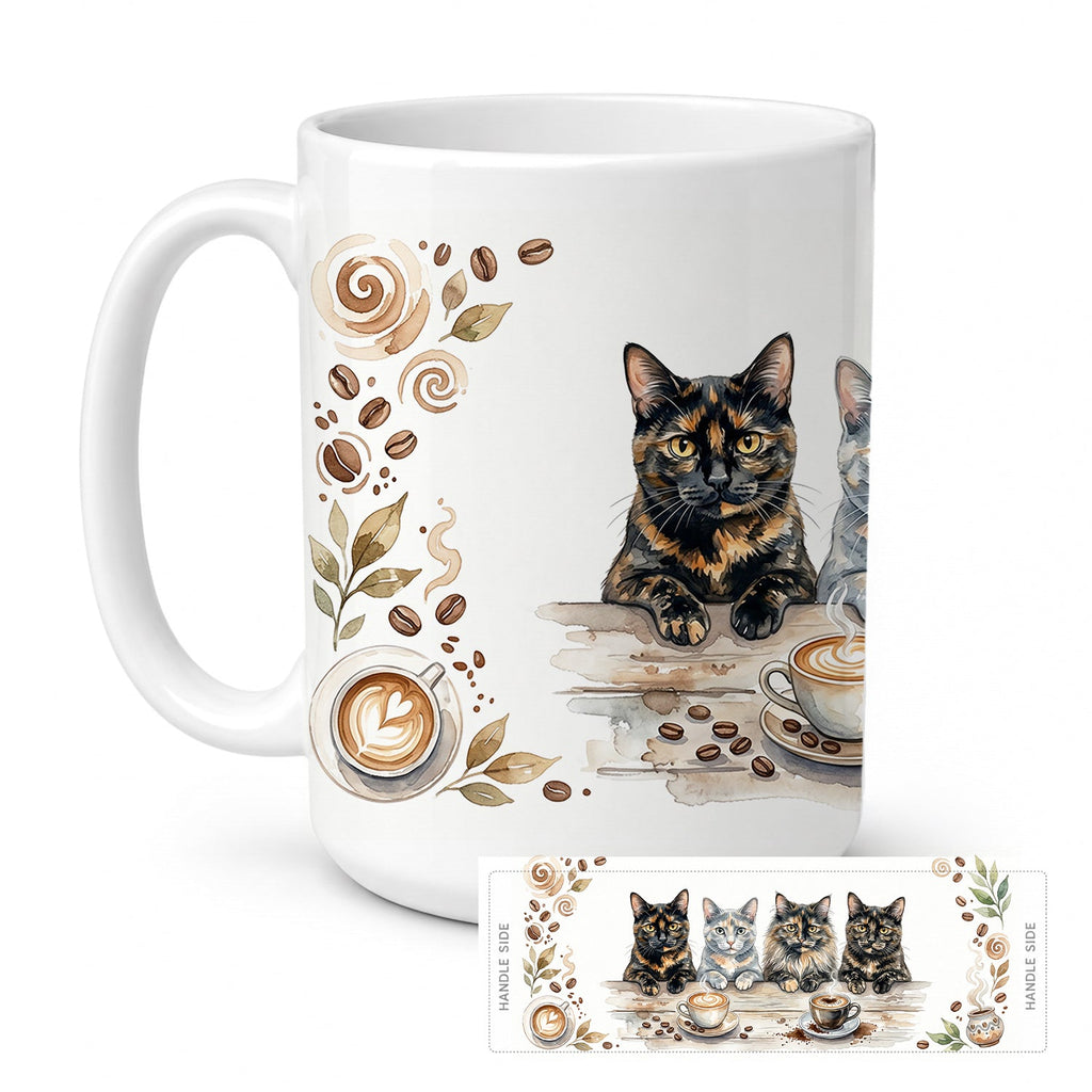 Tortoiseshell Cats Morning Coffee Ceramic Coffee Mug 15 oz Decorative Large C Handle Mug Cup for Tea, Cocoa Hot Chocolate