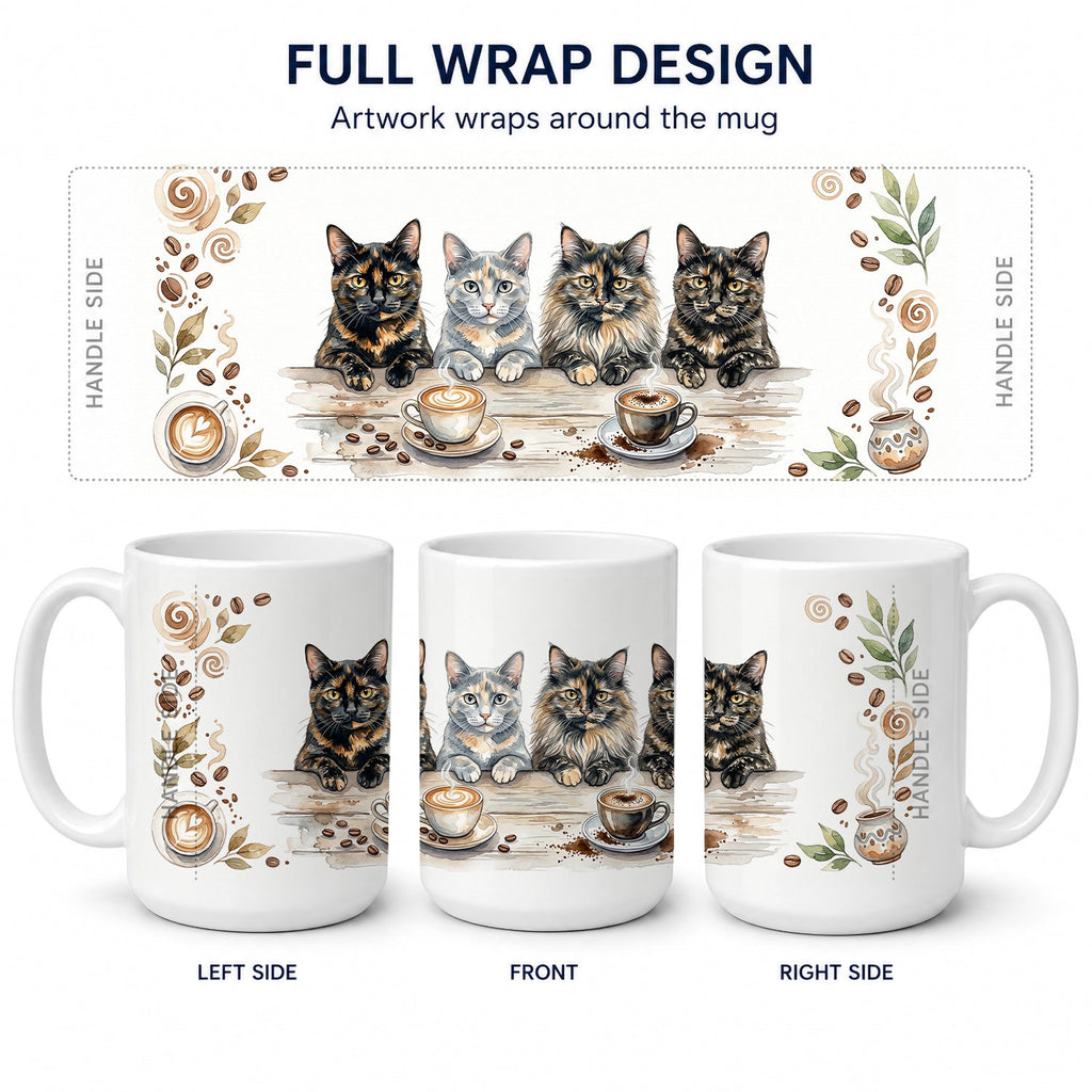 Tortoiseshell Cats Morning Coffee Ceramic Coffee Mug 15 oz Decorative Large C Handle Mug Cup for Tea, Cocoa Hot Chocolate