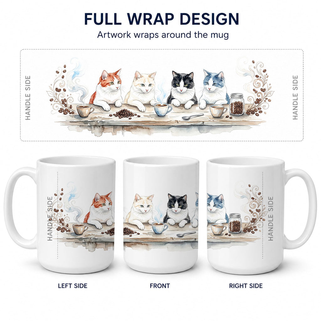 Turkish Van Cats Morning Coffee Ceramic Coffee Mug 15 oz Decorative Large C Handle Mug Cup for Tea, Cocoa Hot Chocolate