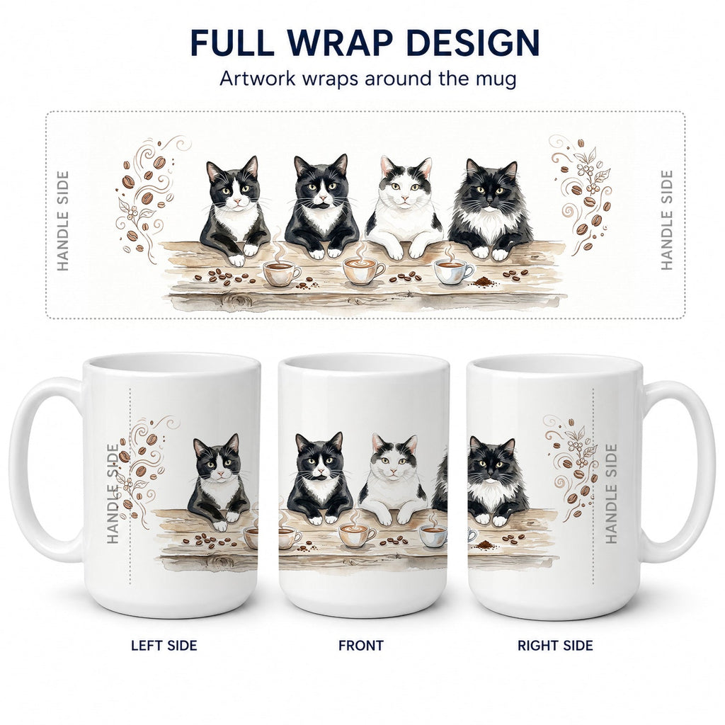 Tuxedo Cats Morning Coffee Ceramic Coffee Mug 15 oz Decorative Large C Handle Mug Cup for Tea, Cocoa Hot Chocolate