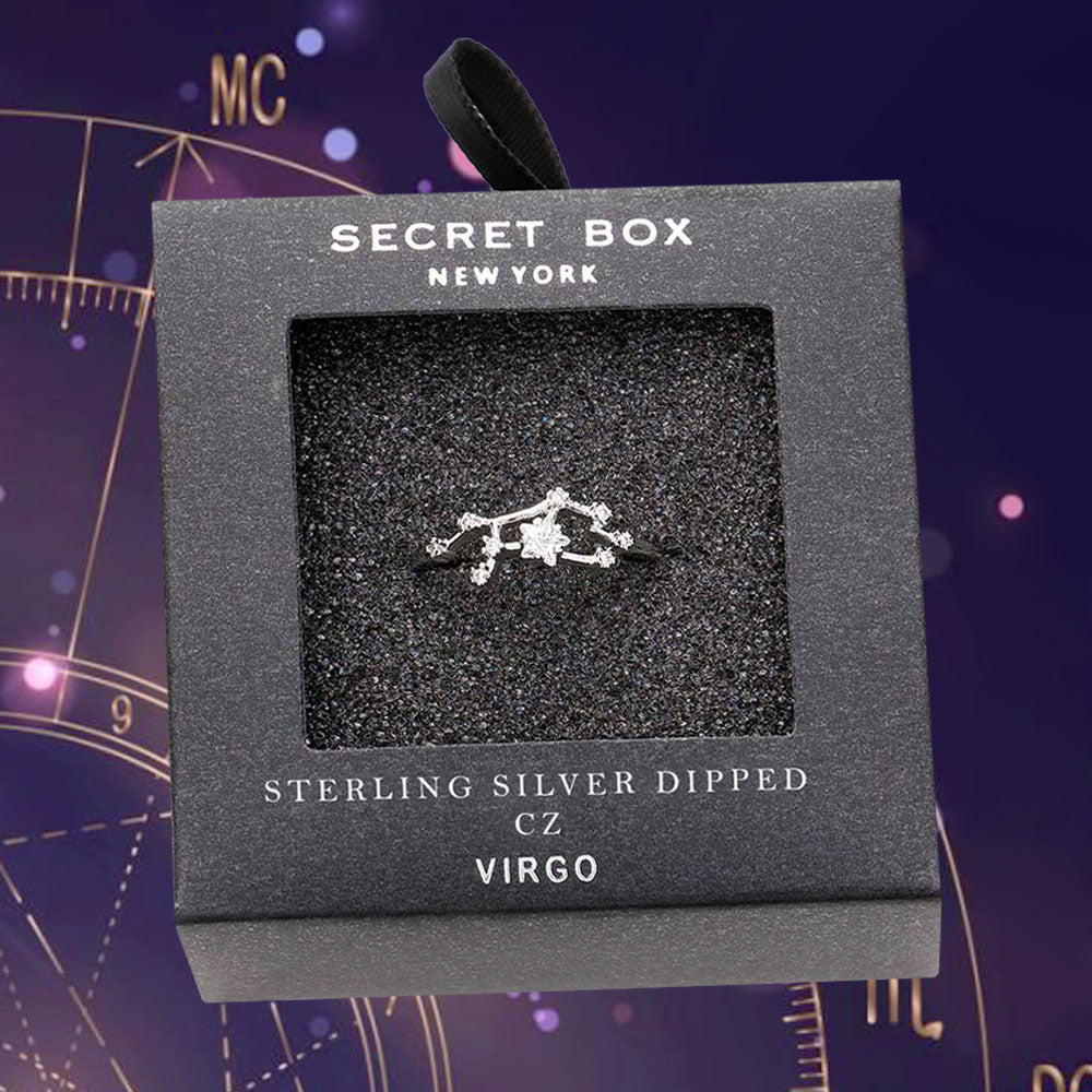Secret Box _ Sterling Silver Dipped CZ Zodiac Sign Virgo Ring