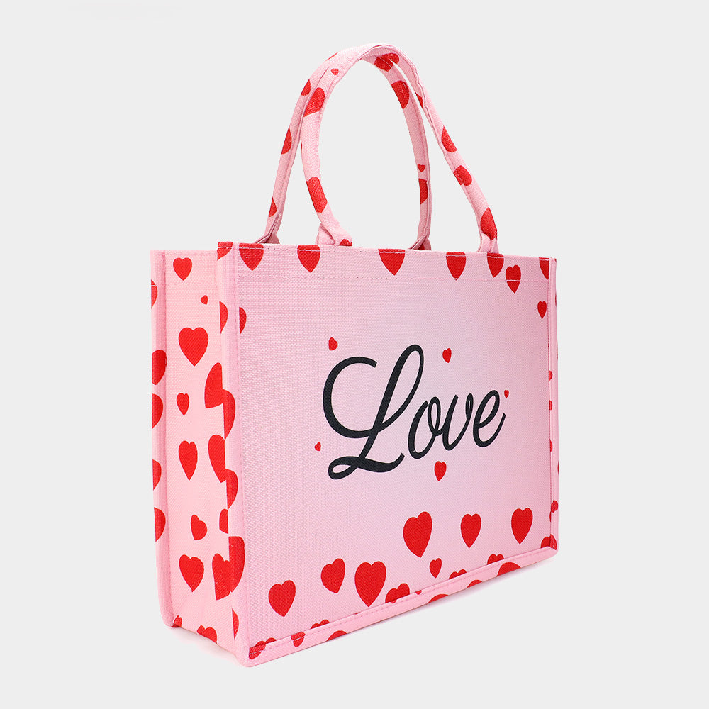 LOVE Message Heart Printed Tote Bag