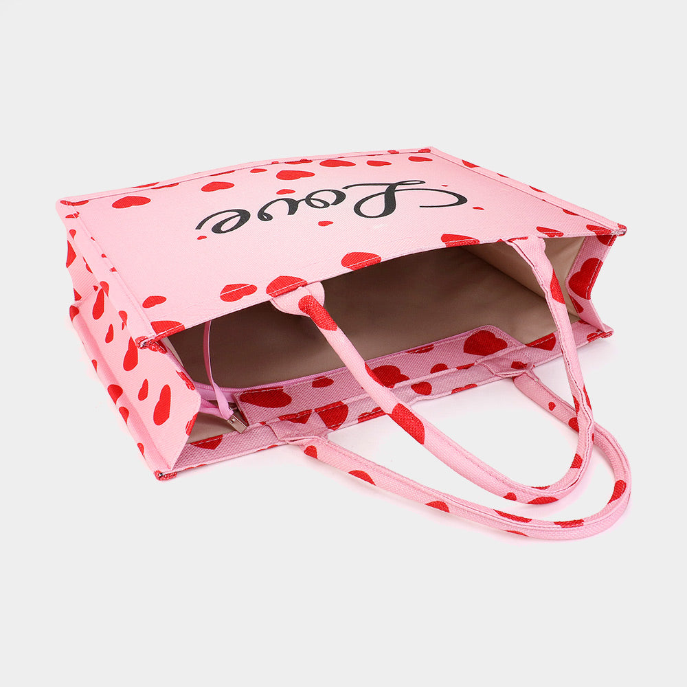 LOVE Message Heart Printed Tote Bag
