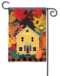 Fall Yellow House Garden Flag 2 Sided Plaid