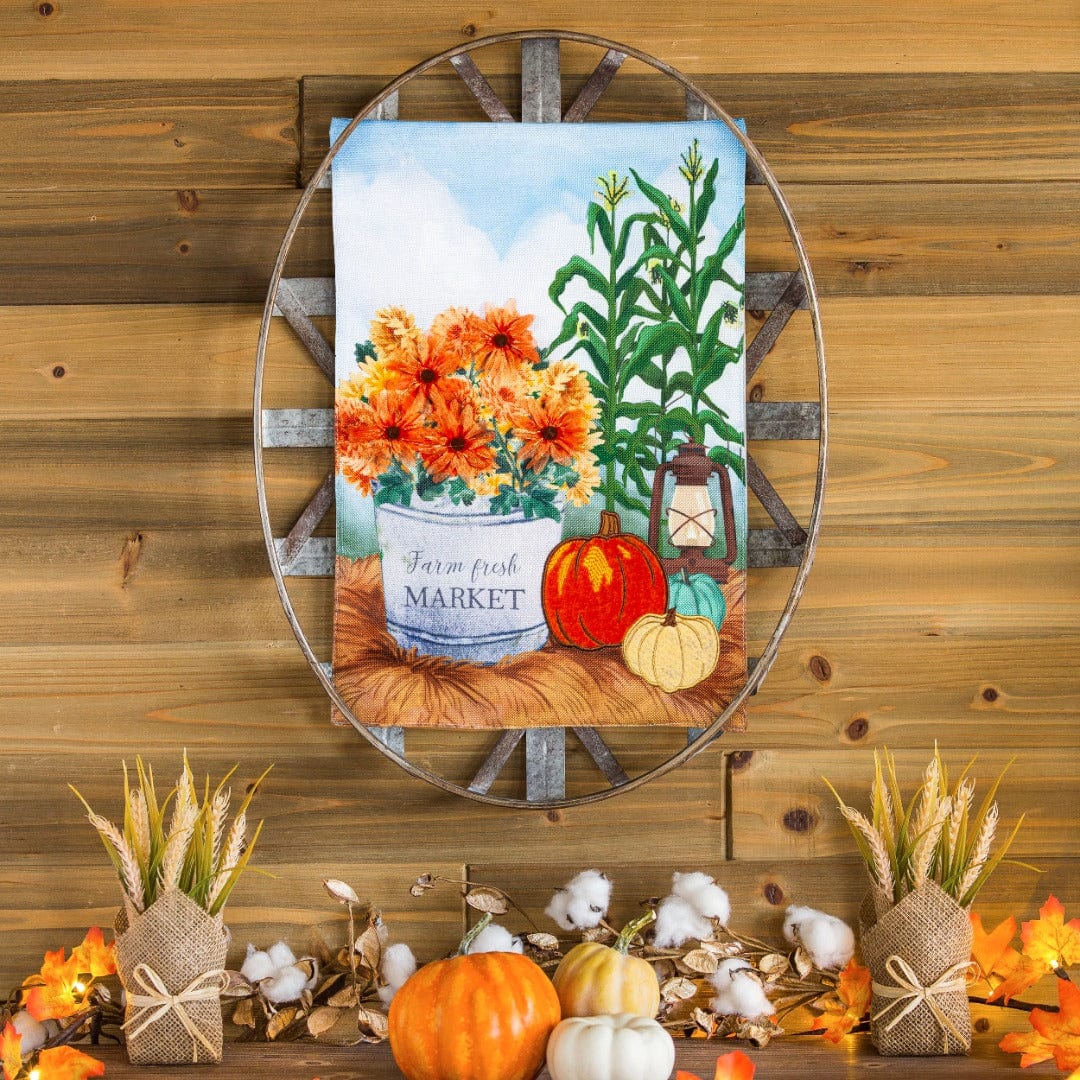 Farm Fresh Market Fall Garden Flag 2 Sided Burlap