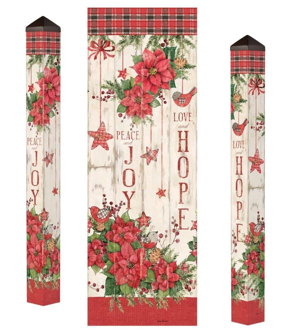 Farmhouse Christmas Art Pole 5 Feet Tall Red Plaid Check