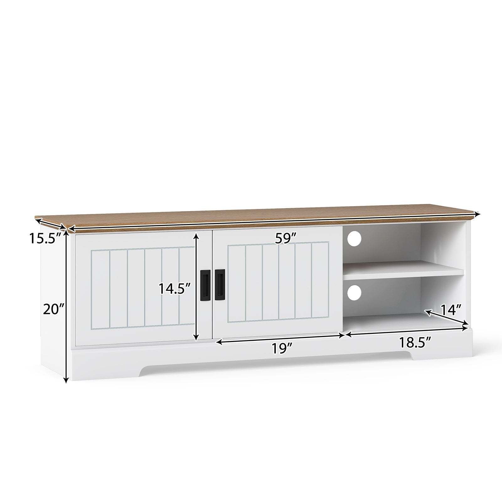 Farmhouse TV Stand for TVs up to 65 Inch with Sliding Doors and Storage Cabinets-White