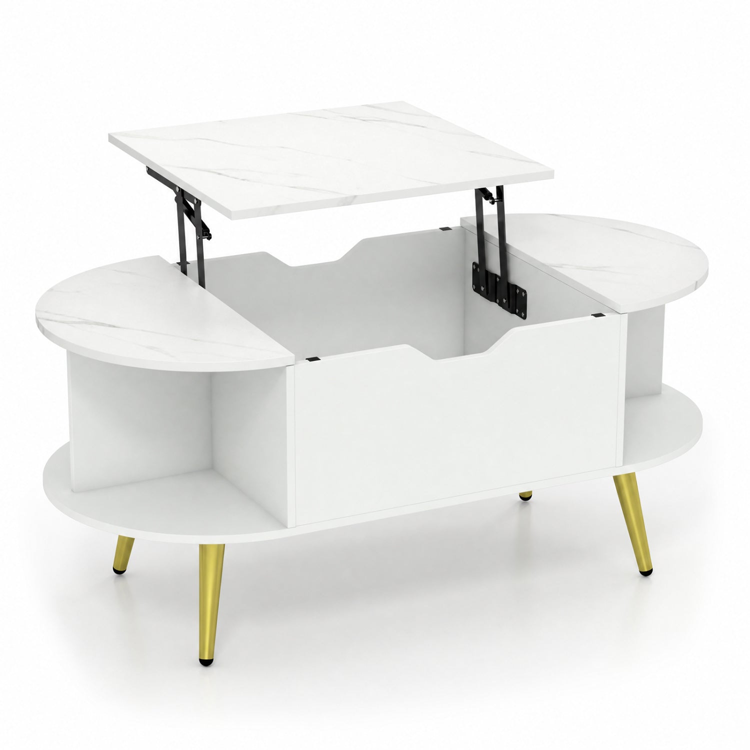 Lift Top Coffee Table with Hidden Compartment and Shelves
