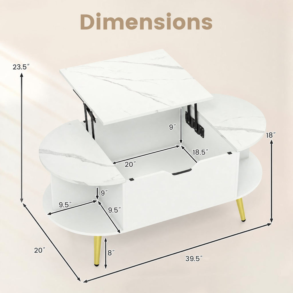 Lift Top Coffee Table with Hidden Compartment and Shelves