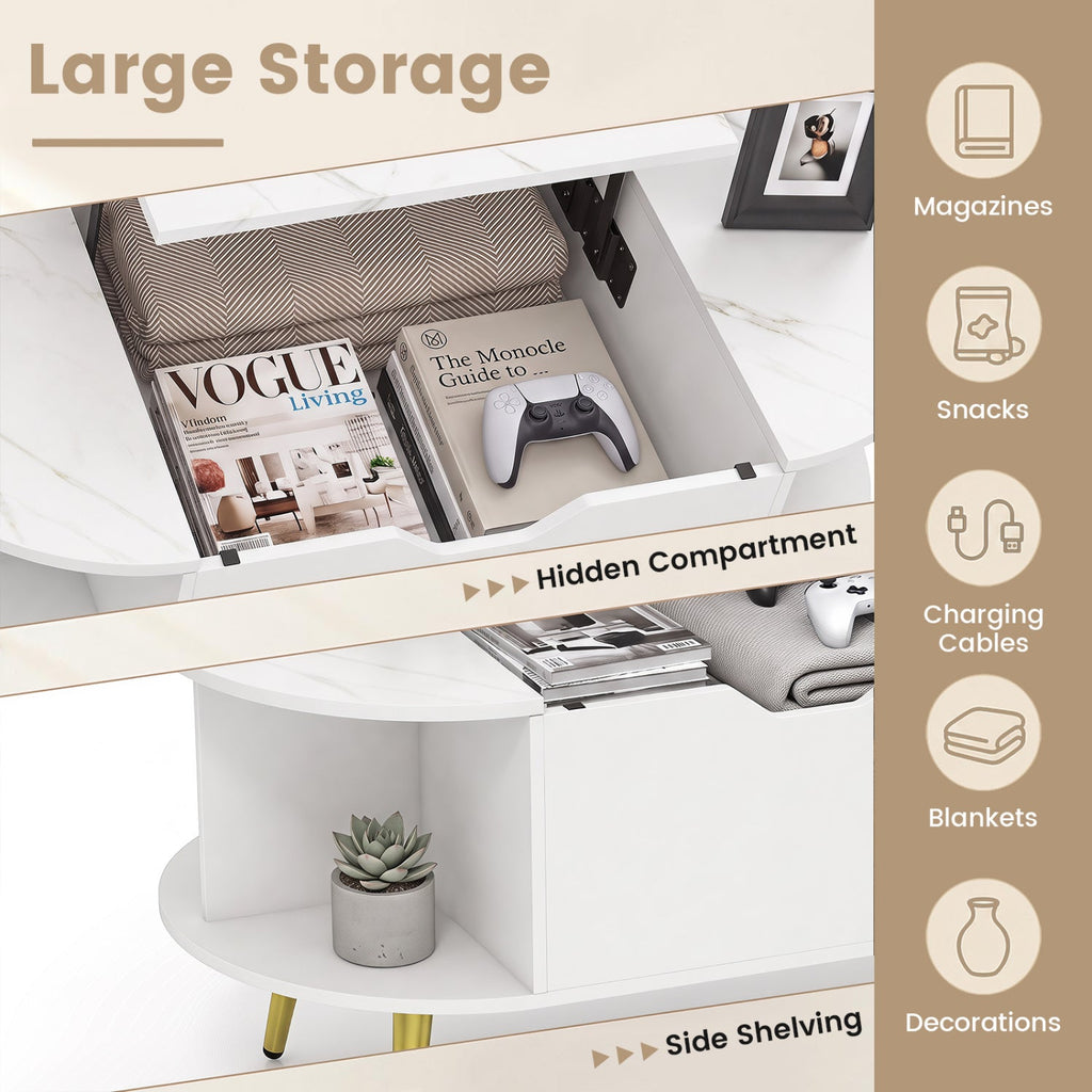Lift Top Coffee Table with Hidden Compartment and Shelves