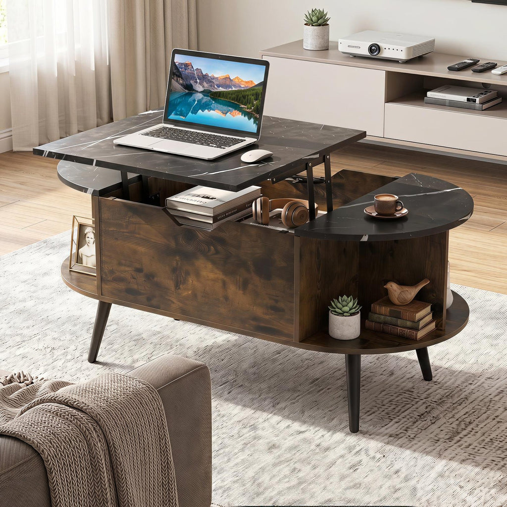 Lift Top Coffee Table with Hidden Compartment and Shelves