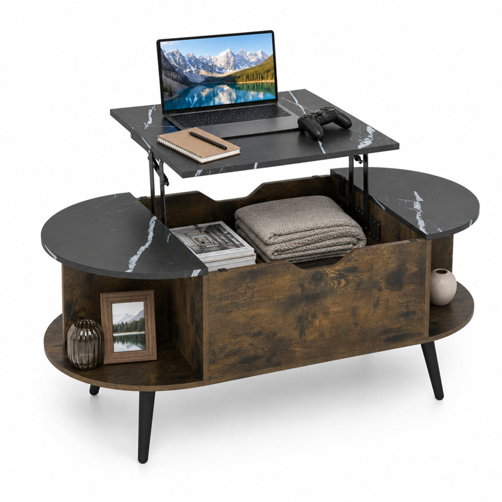Lift Top Coffee Table with Hidden Compartment and Shelves