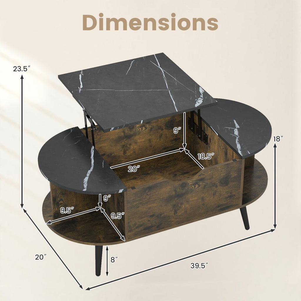 Lift Top Coffee Table with Hidden Compartment and Shelves