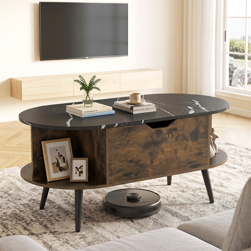 Lift Top Coffee Table with Hidden Compartment and Shelves