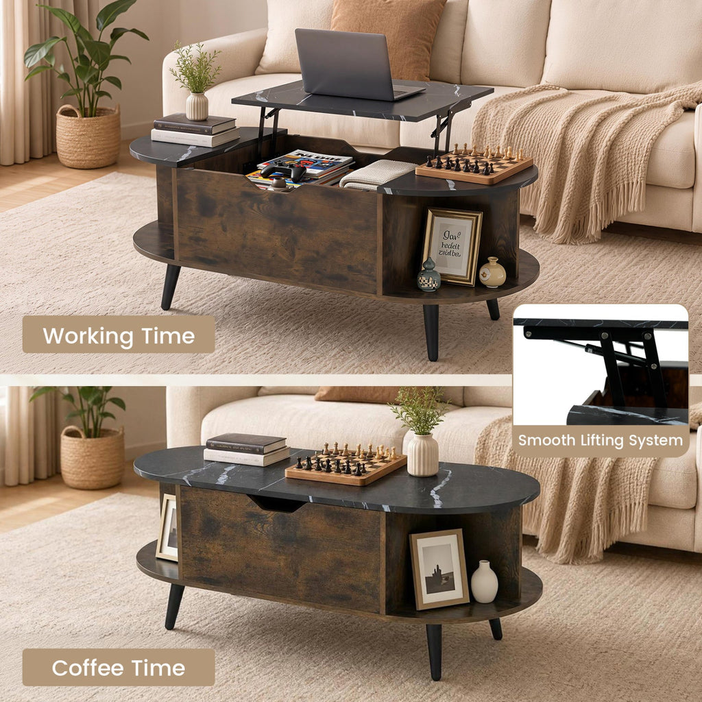 Lift Top Coffee Table with Hidden Compartment and Shelves