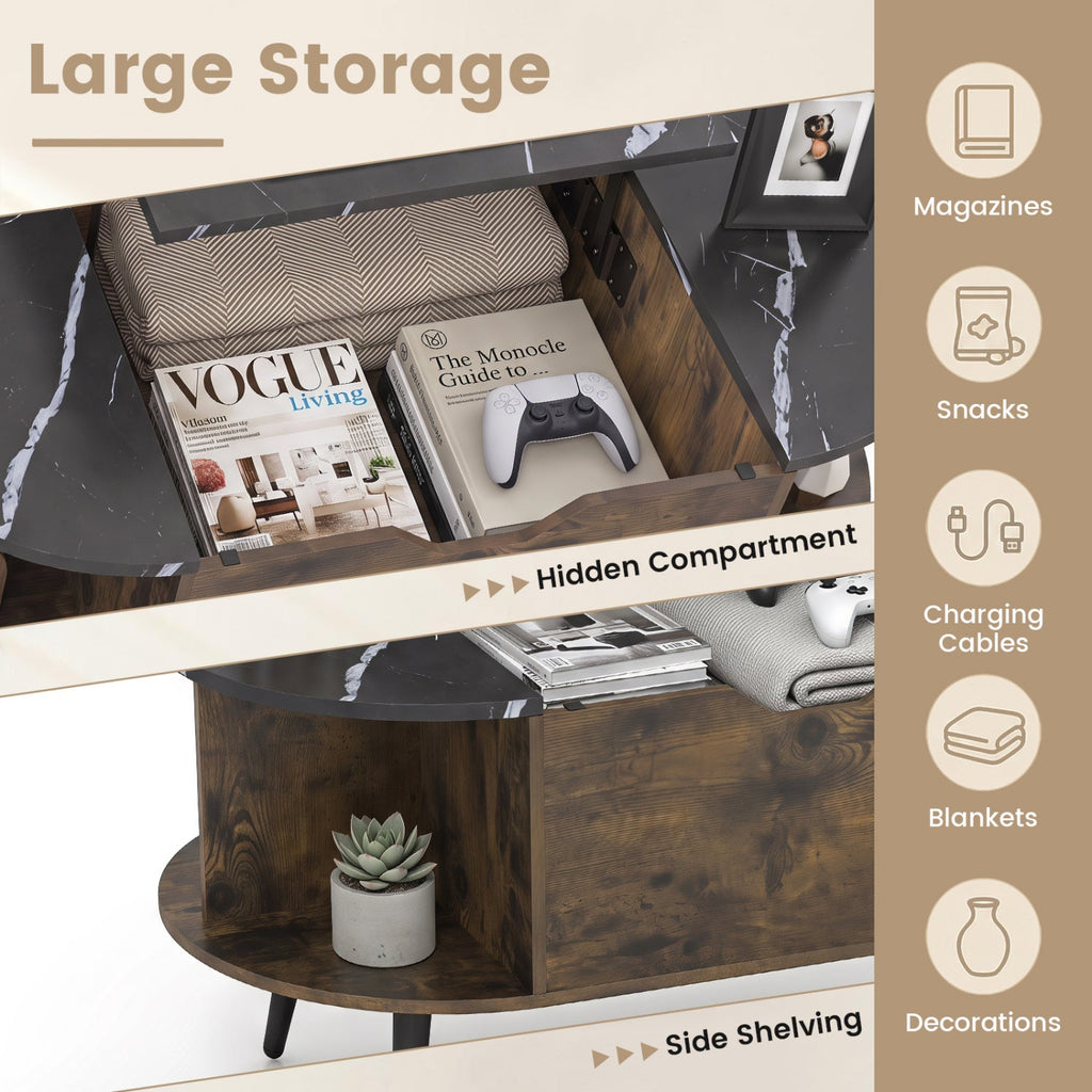 Lift Top Coffee Table with Hidden Compartment and Shelves