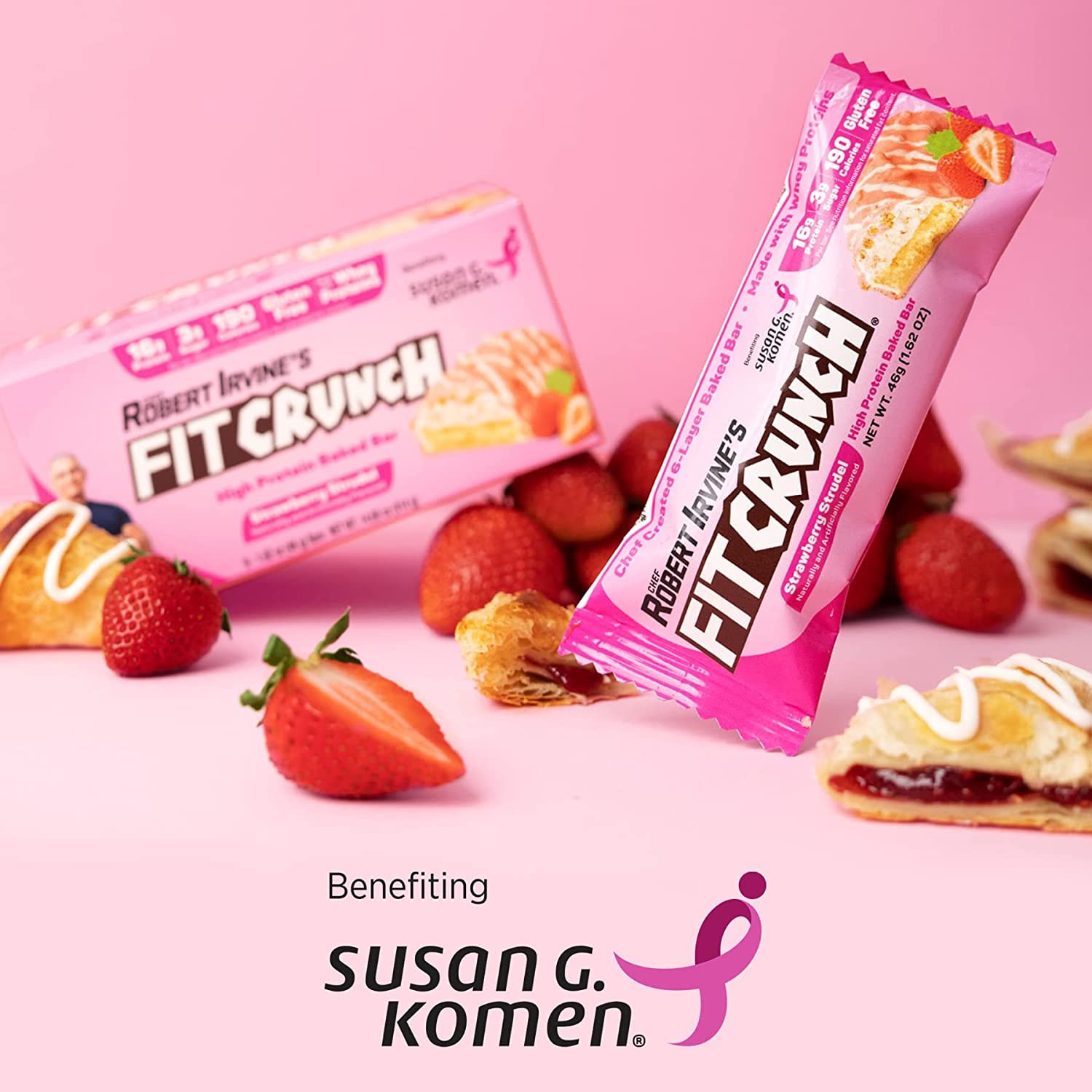 Fit Crunch Strawberry Strudel Protein Bars - 9 x 1.62 Oz - Low Sugar