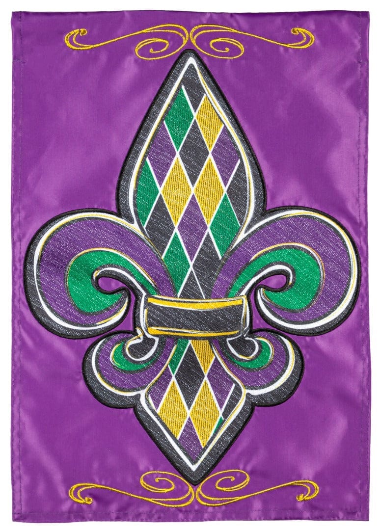 Fleur de Lis Mardi Gras Garden Flag 2 Sided Applique