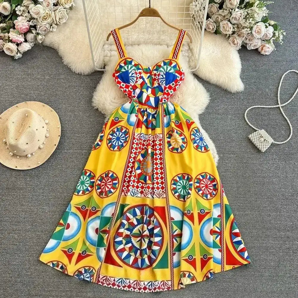Floral A-Line Dress Women | High Waist Party Attire
