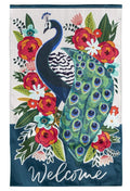 Floral Peacock Garden Flag 2 Sided Welcome