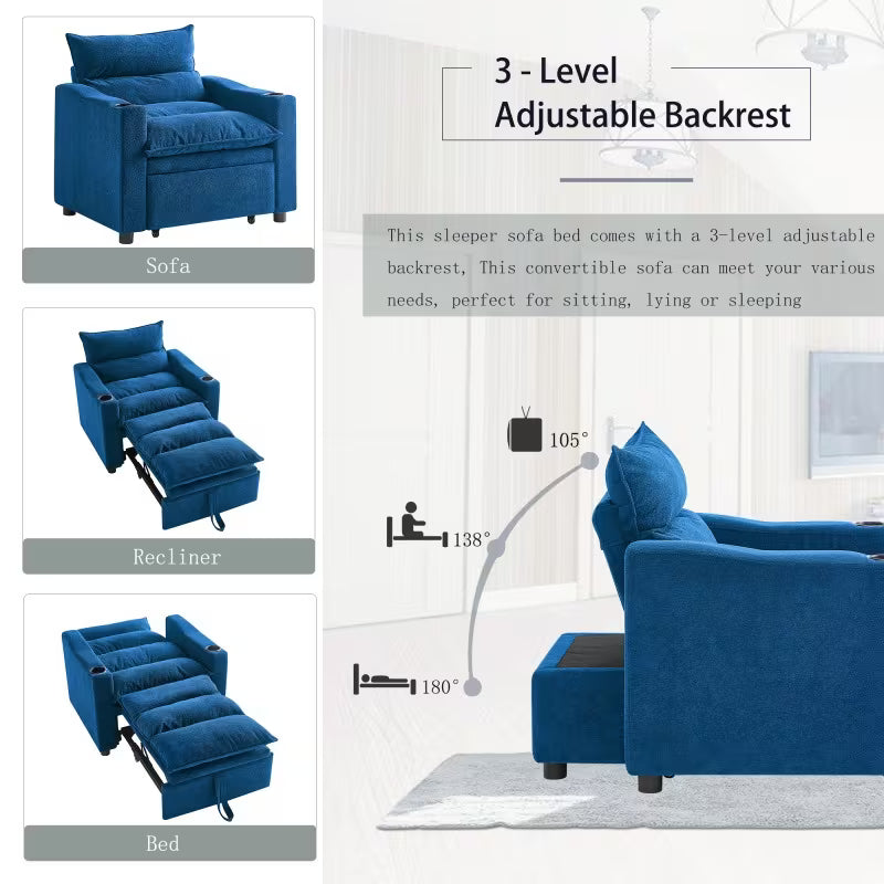 Foldable Convertible Sofa Bed with Modern Velvet Fabric for Living Room