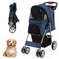 Folding Pet Stroller with Storage Basket and Adjustable Canopy