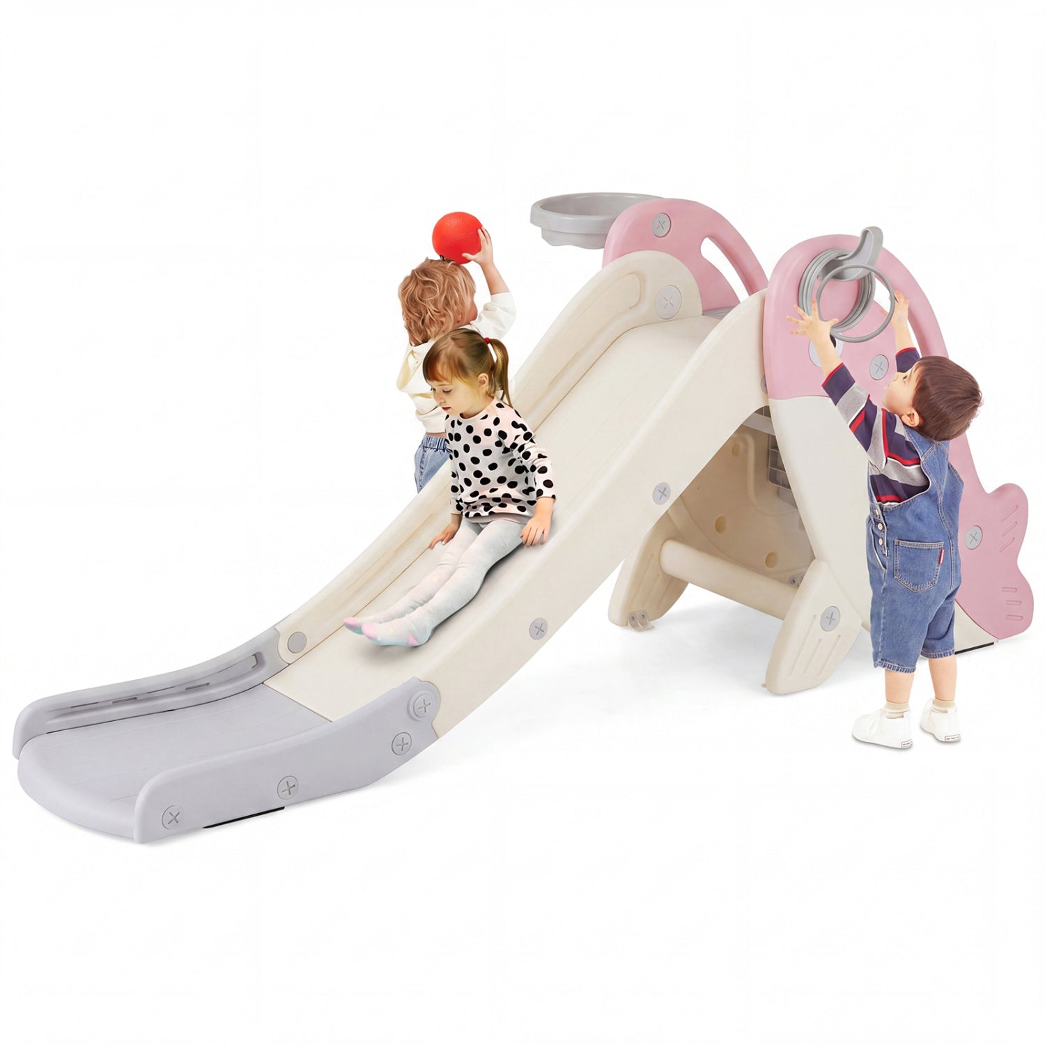 Foldable Baby Slide Climber Playset with Basketball Hoop