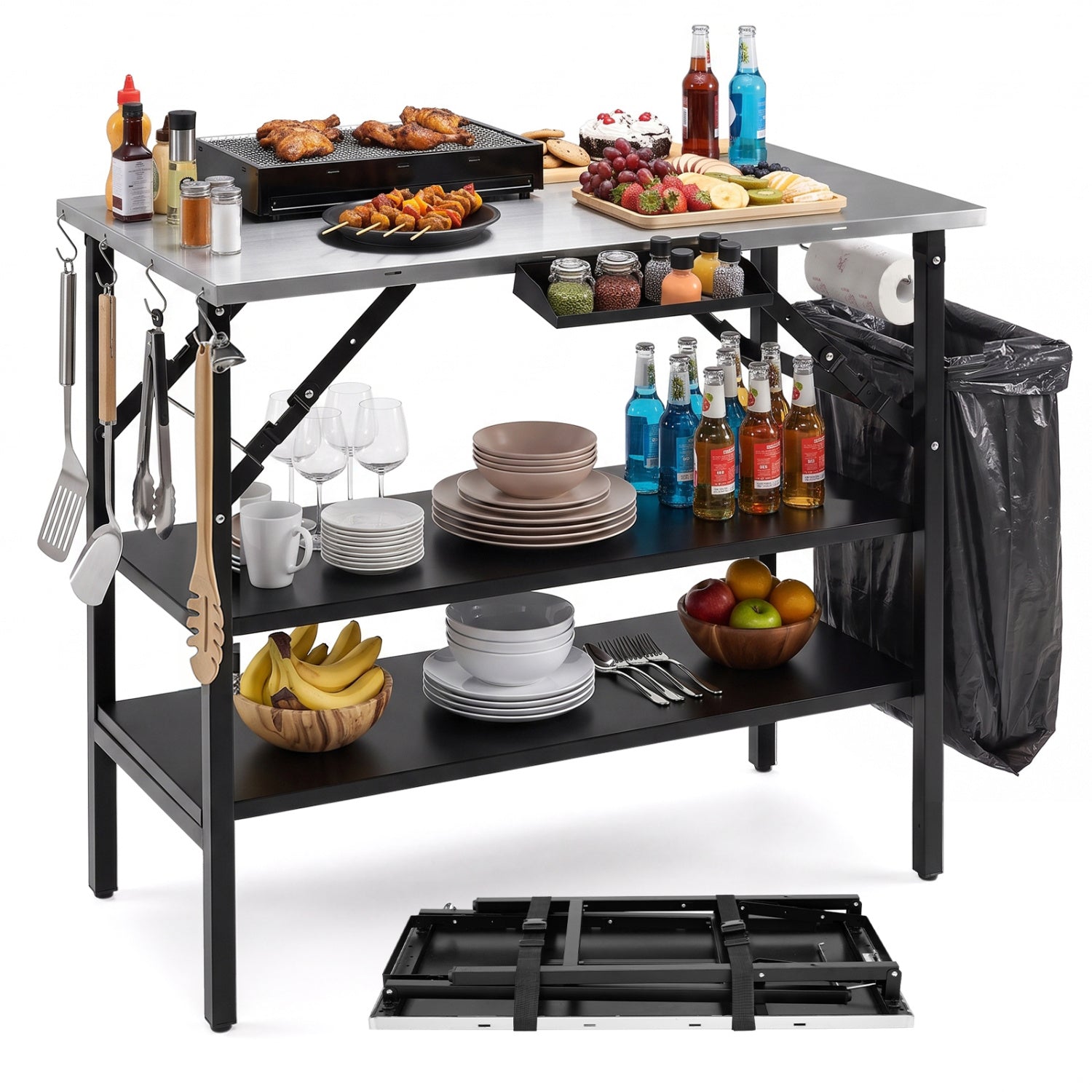 Foldable Outdoor Cook Station with Removable Shelves