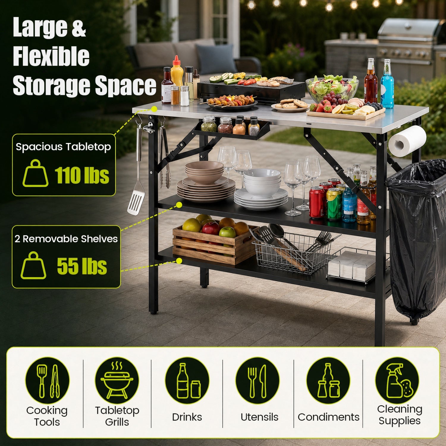 Foldable Outdoor Cook Station with Removable Shelves