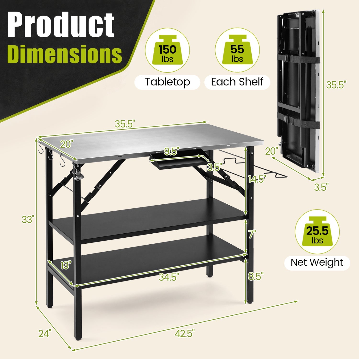 Foldable Outdoor Cook Station with Removable Shelves